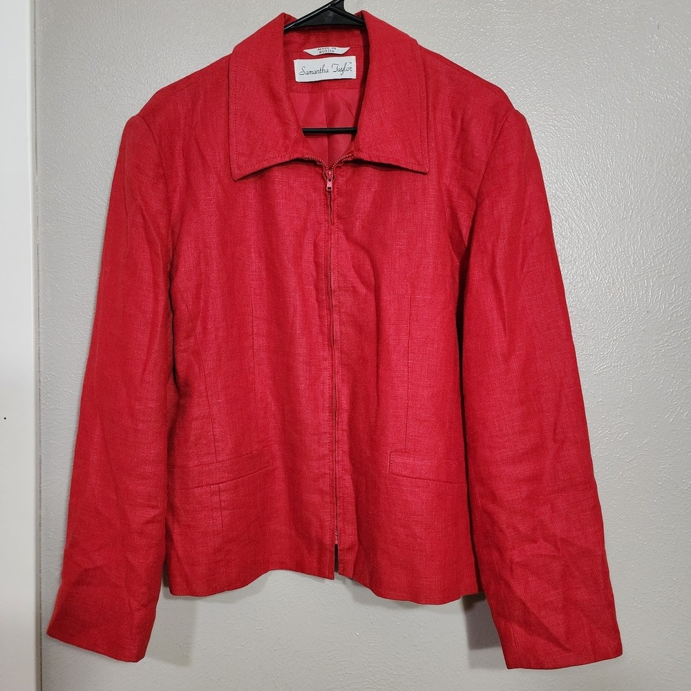Samantha Taylor Vintage Zipper Jacket Women's Size 16 Red‎ No Tag Feels Linen